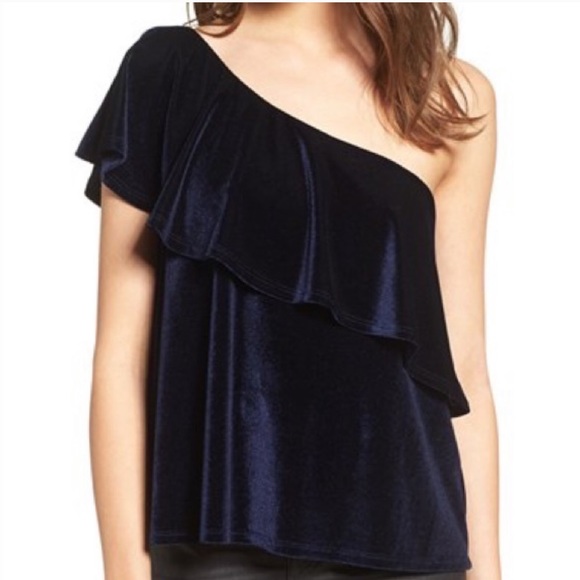 Velvet One Shoulder Ruffle Top - Picture 1 of 7